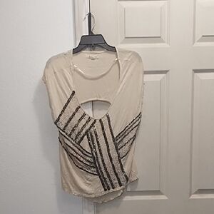 Silence + Noise Cream and Black Embellished Sleeveless Blouse